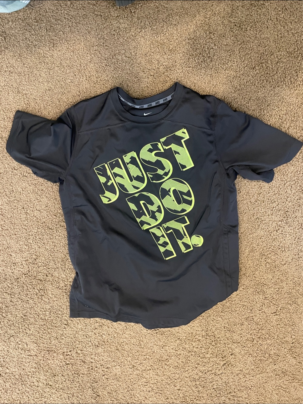 Nike Black Short-Sleeve Dri-Fit with Neon Green 'Just Do It.' Graphic